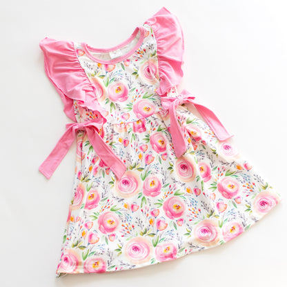 Pink Floral Ruffle Dress